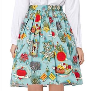 NWOT Retro blue swing Frida Kahlo flare skirt M